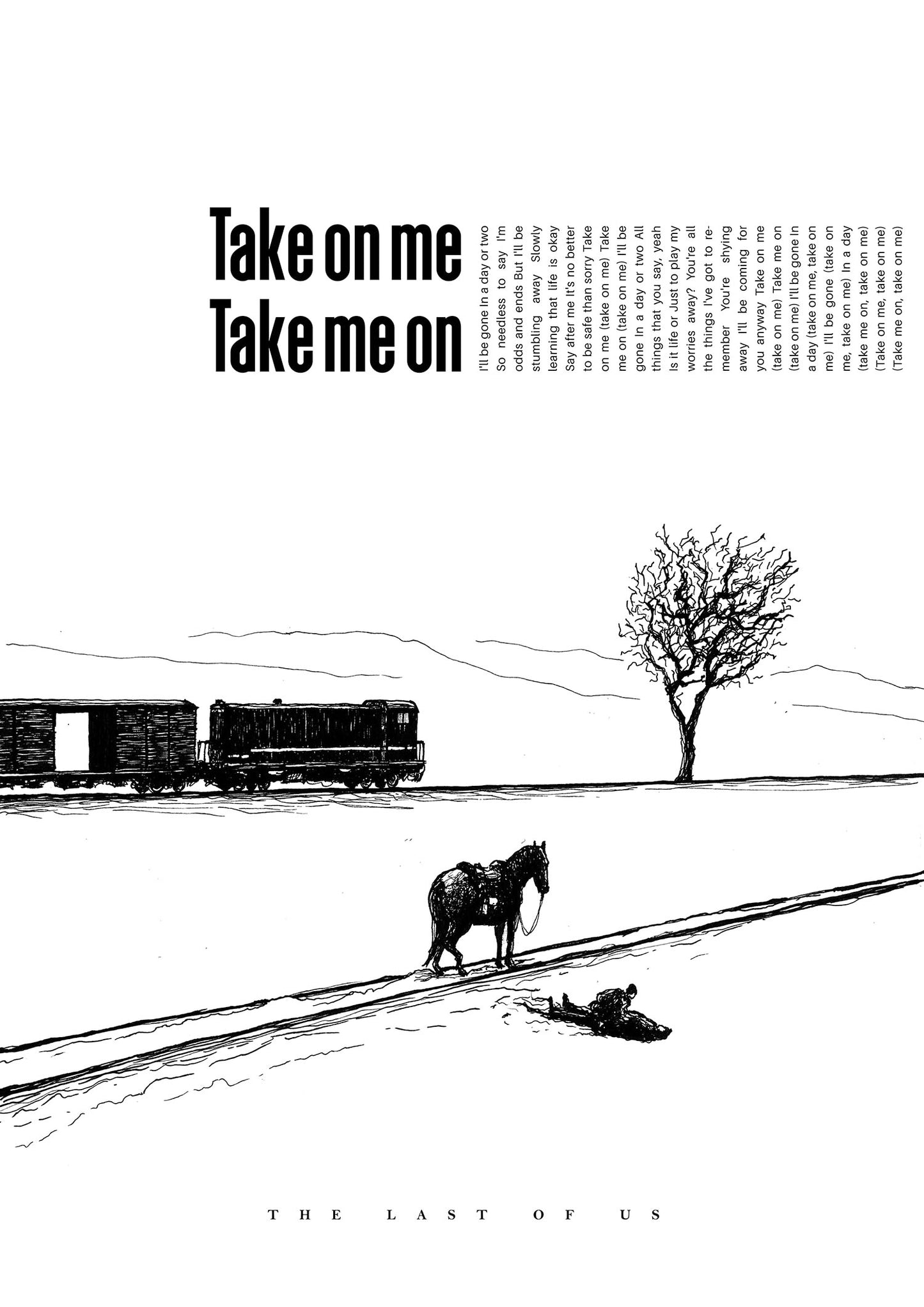 Ellie and Joel TLOU Lyrics Poster - "Take on me" A-HA song - Physical Print